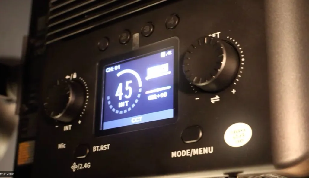 Control panel of a professional LED video light in the Gibraltar studio